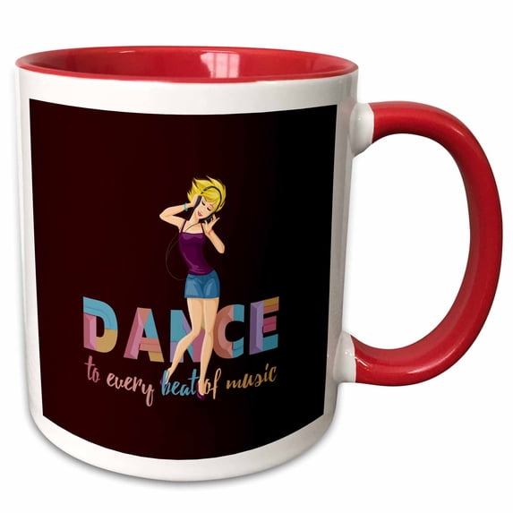 Blonde girl in headphones. Dance to every beat of music text 11oz Two-Tone Red Mug mug-341203-5