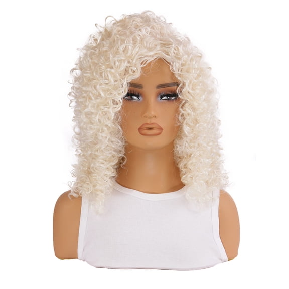 Blonde side-parted long curly wig for women African small curly hair high temperature wire