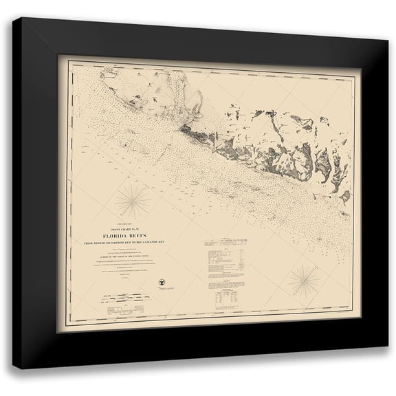 Blondeau 13x12 Black Modern Framed Museum Art Print Titled - Keys Reefs, Harbor to Boca Grande - Blondeau 1862