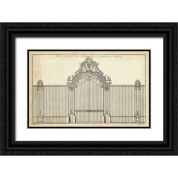 Blondel, J.F. 18x13 Black Ornate Wood Framed with Double Matting Museum Art Print Titled - Antique Decorative Gate III