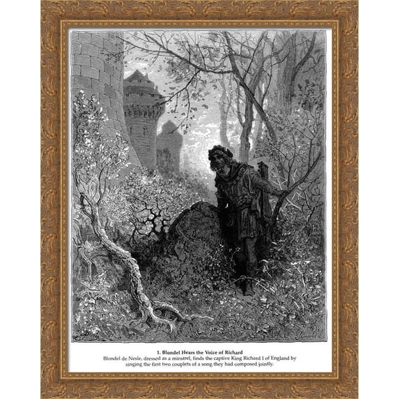 Blondel hears the voice of Richard the Lionheart 28x36 Large Gold Ornate Wood Framed Canvas Art by Gustave Dore