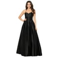 thumbnail image 1 of Blondie Nights Juniors Black Cage Back Crisscross Strap Ball Gown Dress, 1 of 3