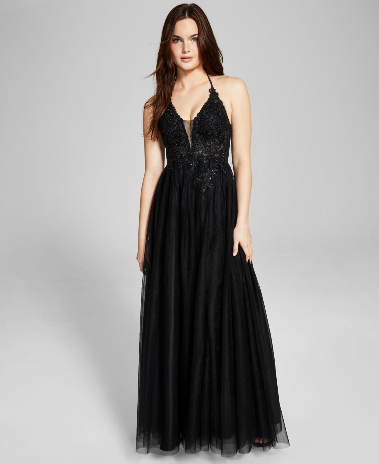 Blondie Nites Juniors' Applique Halter Mesh Gown Dress, Black, 5 - Walmart.com Blondie Nites Juniors' Applique Halter Mesh Gown Dress, Black, 5 - Walmart.com