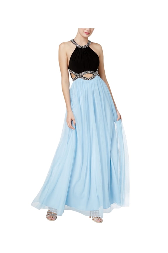 Womens Beaded Neckline A-line Dress blackblue 5 - Juniors