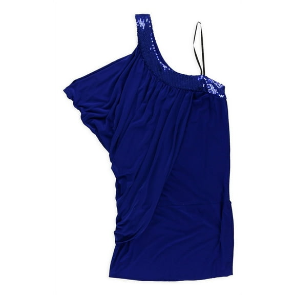 Blondie Nites Womens Drape One Shoulder Dress, Blue, XXX-Large