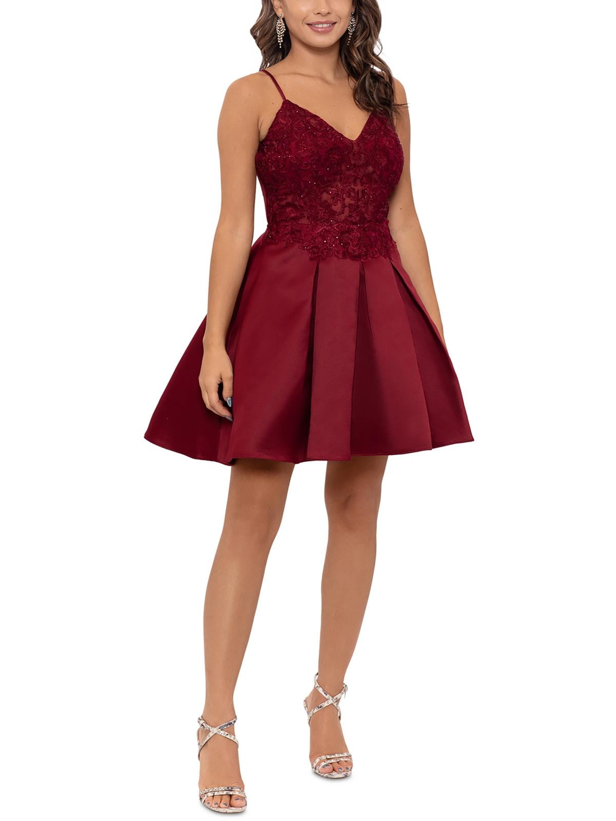 Blondie Nites Womens Juniors Satin Embroidered Mini Dress - Walmart.com