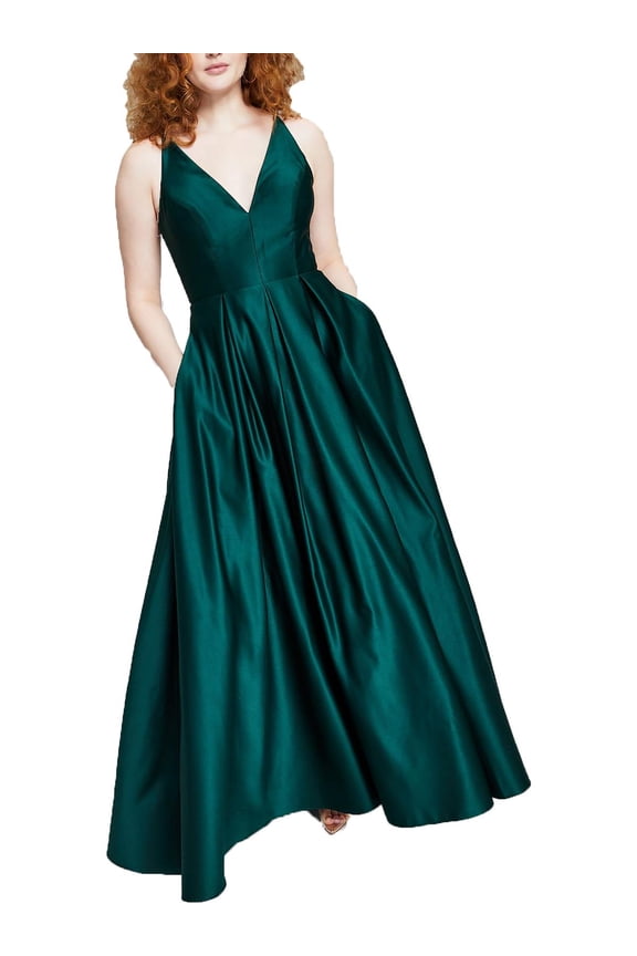 Womens Juniors V-Neck Formal Evening Dress Hunter 0
