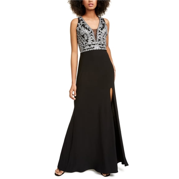 Blondie Nites Womens Sparkly Flowers Gown Dress, Metallic, Juniors, 0