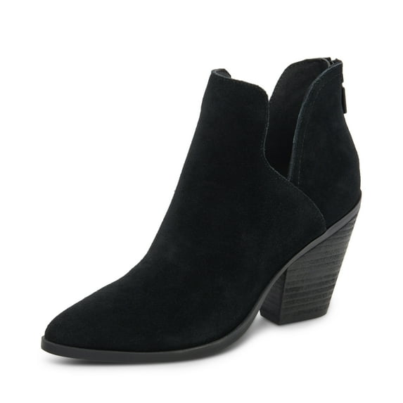Blondo Neda Black Suede Waterproof Almond Toe Back Zipper Heeled Ankle Boots (Black Suede, 8)