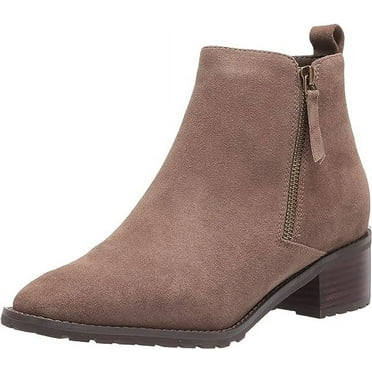 Blondo Samara Dark Taupe Almond Toe Pull On Double Zipper Block Heel Ankle Boots (Dark Taupe Suede, 10)