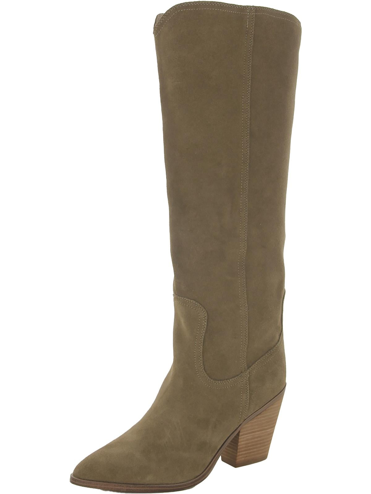 stacked heel knee high boots