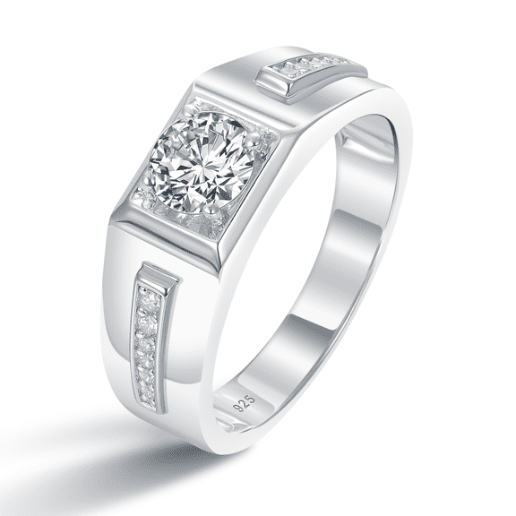 Blongme Jewelry Mens Wedding Bands 925 Sterling Silver Men Rings for Him 1.5ct Round AAAAA Cubic Zirconia Engagement Promise Rings For Him Size 8