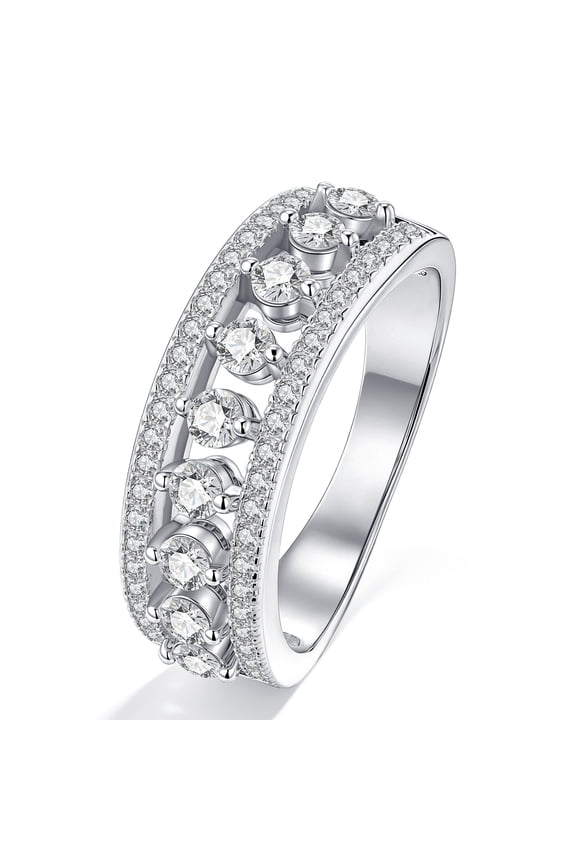 Jewelry 3-Row Moissanite Wedding Bands for Women Round Cut D Color VVS1 1.0ct Eternity Ring Size 8