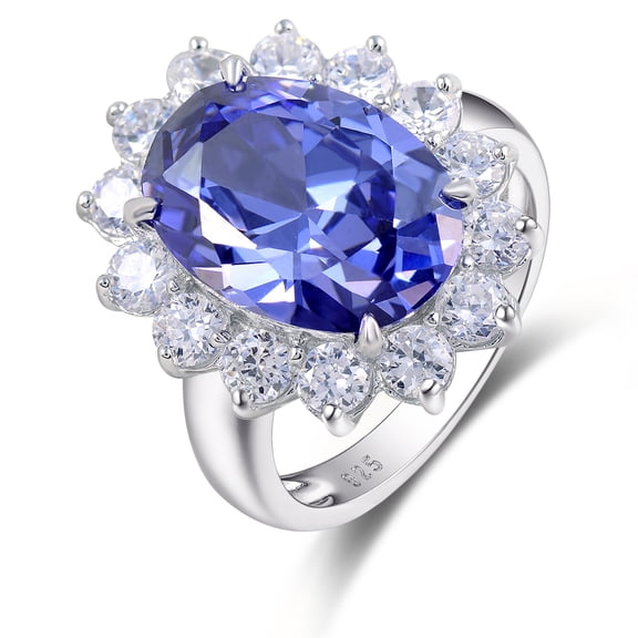 Blongme Blue Tanzanite Ring for Women December Birthstone 5.6Ct Oval 925 Sterling Silver Sapphire Gift Wedding Anniversary Gemstone Engagement Size 7