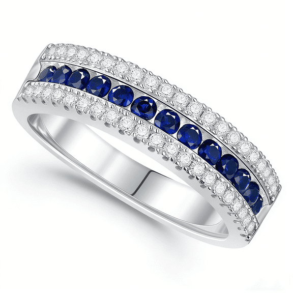 Blongme Jewelry Wedding Bands for Women 1.0Ct Blue Sapphire Ring Birthstone White Cubic Zirconia Gemstone Eternity Band Size 6