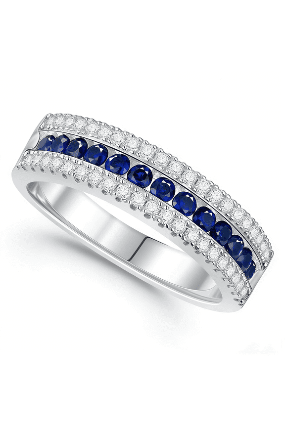 Jewelry Wedding Bands for Women 1.0Ct Blue Sapphire Ring Birthstone White Cubic Zirconia Gemstone Eternity Band Size 7