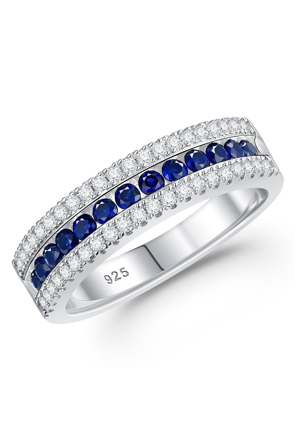 Jewelry Wedding Band for Women 925 Sterling Silver White Cubic Zirconia and Blue Created Sapphire Eternity Rings For Her Size 8