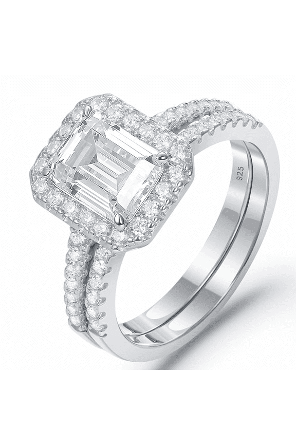 Jewelry Wedding Rings for Women 925 Sterling Silver Emerald Cut 3.0ct AAAAA Cubic Zirconia Engagement Ring Enhancer Band Bridal Set Size 8