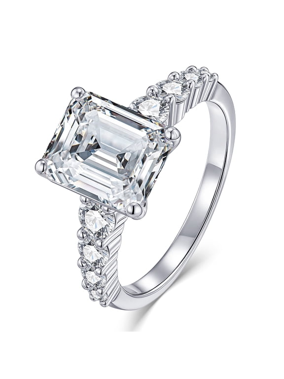 Moissanite Engagement Rings for Women 8 x 10 mm 4.0 Ct Emerald Cut D Color VVS1 Wedding Ring Size 5