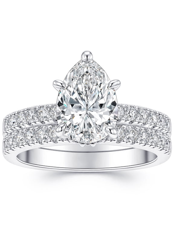 Moissanite Wedding Rings for Women Engagement Ring Bridal Set 2.0Ct Pear Cut D Color VVS1 Size 7