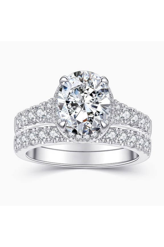 Moissanite Wedding Rings for Women Engagement Ring Bridal Set 3.0Ct Oval Cut Halo D Color VVS1 Size 6