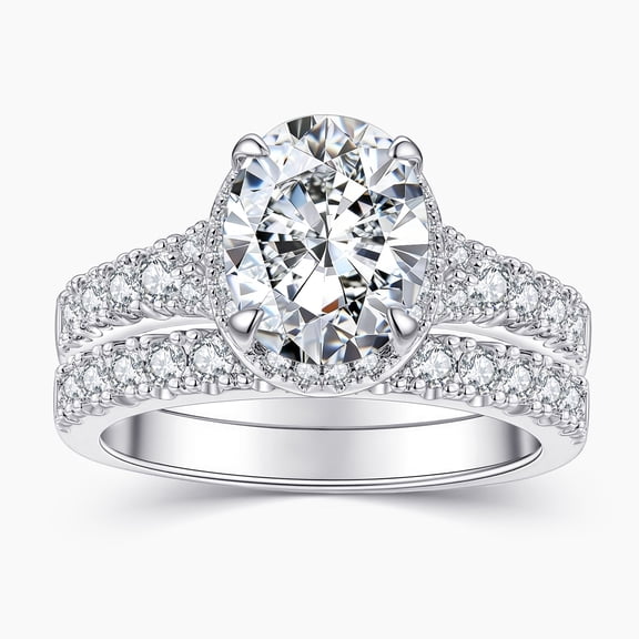 Blongme Moissanite Wedding Rings for Women Engagement Ring Bridal Set 3.0Ct Oval Cut Halo D Color VVS1 Size 7