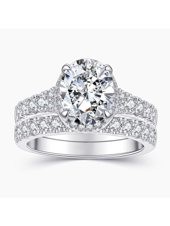 Moissanite Wedding Rings for Women Engagement Ring Bridal Set 3.0Ct Oval Cut Halo D Color VVS1 Size 8