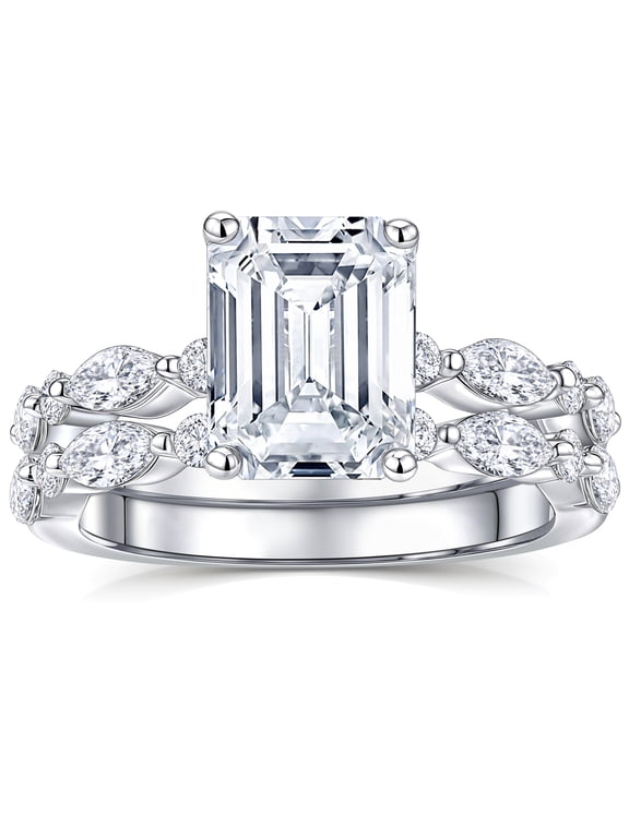 Moissanite Wedding Rings for Women Engagement Ring Bridal Set 7*9mm 3.0Ct Emerald Cut Halo D Color VVS1 Size 7