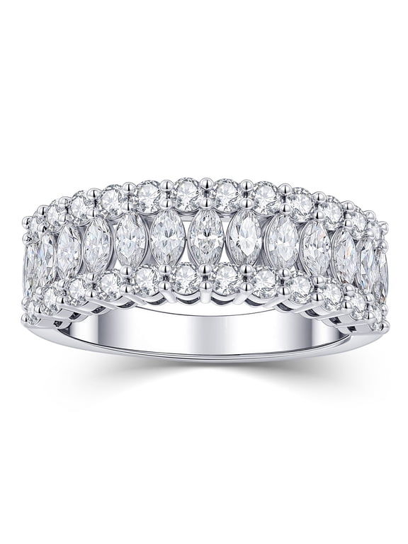 Moissanite Wedding Bands for Women 2.0ct Marquise Cut D Color VVS1 Three Row Eternity Wedding Ring Size 7