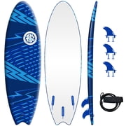 Bloo Tide 6 ft Soft Top Surfboard, Swallow Tail, Teens and Adults, Graphic Top Deck With High Density Slick Bottom, Blue Color, Leash and Fin Set
