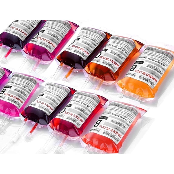 Blood Bags for Drinks, 10 IV Bags for Halloween Party Decoration, Reusable Drink Pouch for Live Blood of Theme Parties, Masquerade,Vampire,Zombie,Nurse Graduation Party Props