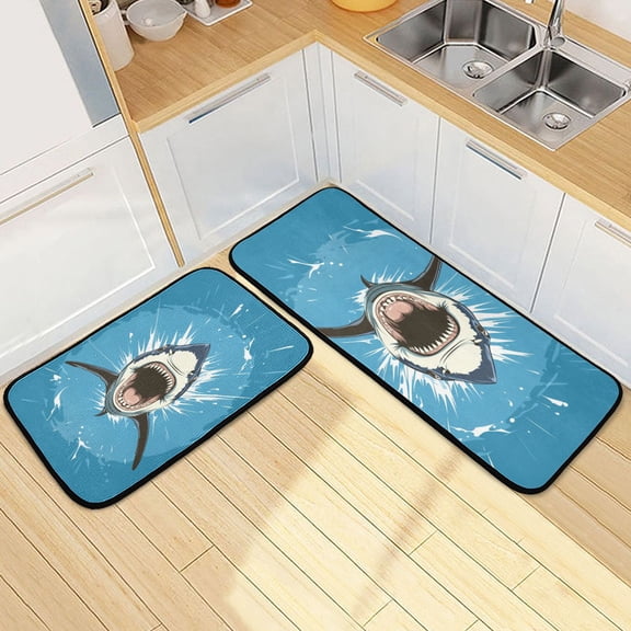Blood Bowl Shark Kitchen Mat Set of 2 Cushioned Non Slip Rugs for Bedroom Floor Runner Mats