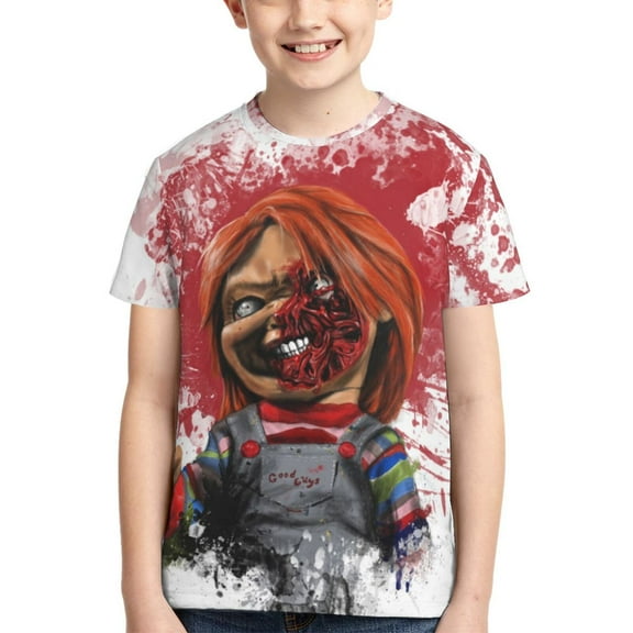 Blood Chucky Teen T Shirts Unisex Crewneck Short Sleeve T-Shirt Tees Top For Boys Girls Youth Kids Large