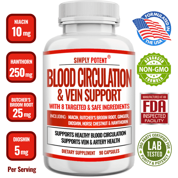 Simply Potents Lymphatic Drainage & Circulation Support Supplement with Diosmin & Niacin, 90 Caps