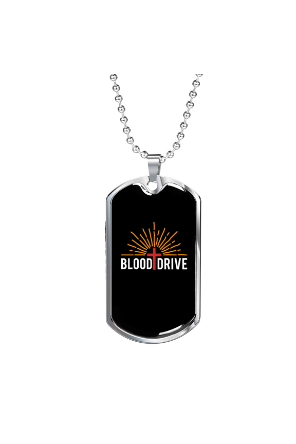 Blood Drive Cross Dog Tag Necklace Stainless Steel 24" Chain Silver Tone or Gold Tone