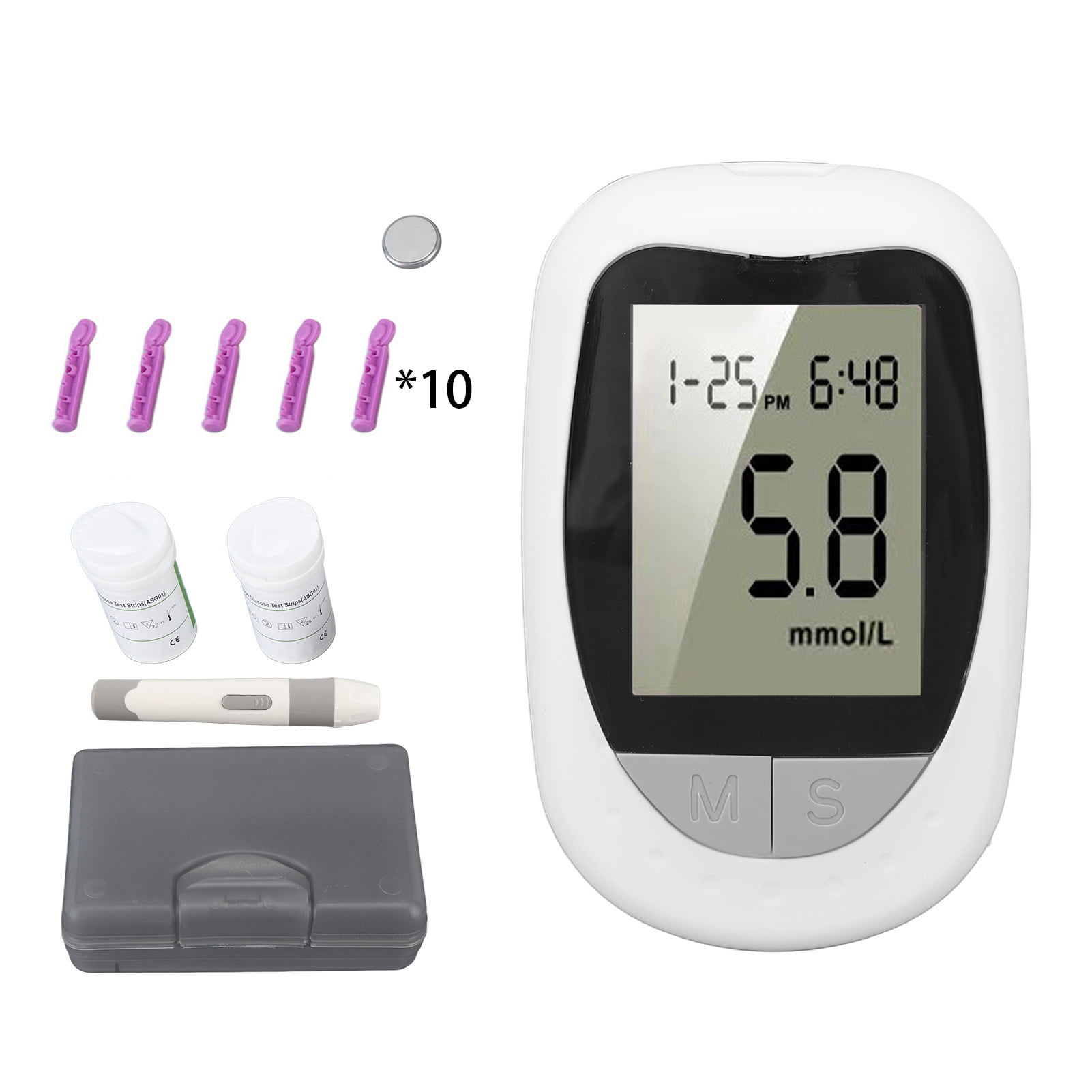 Blood Glucose Monitor Kit Auto Coding LCD Display Diabetic Supplies