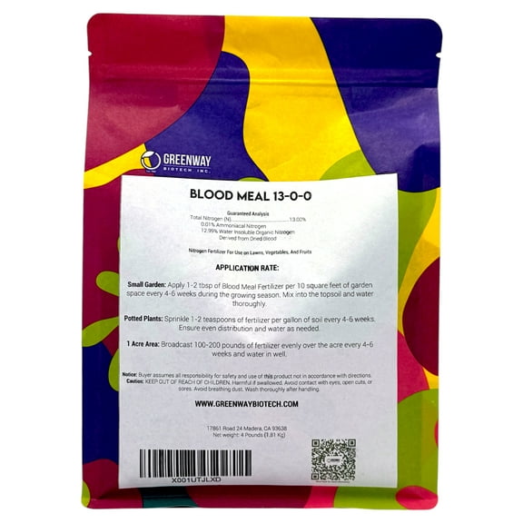 Blood Meal Fertilizer 13-0-0 - Organic Nitrogen Fertilizer - 4 Pounds