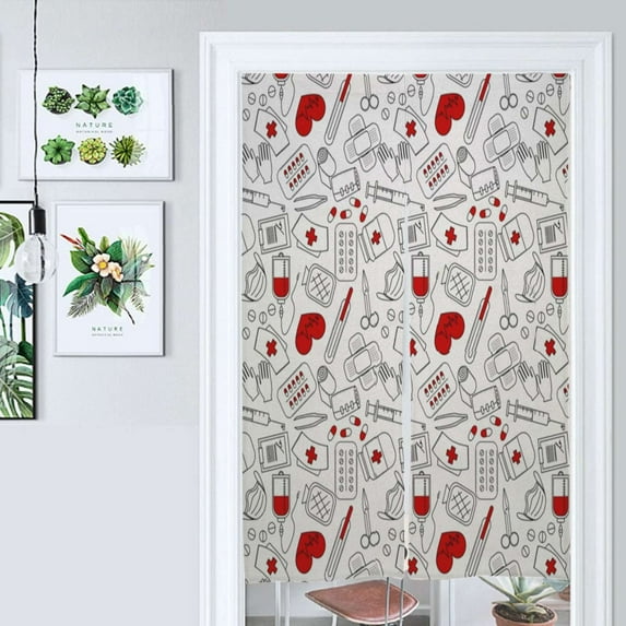 Blood Medical Equipment Pattern Door Curtain Nordic Living Room DoorCurtain Porch Partition Curtain Kitchen Rative Half Curtain