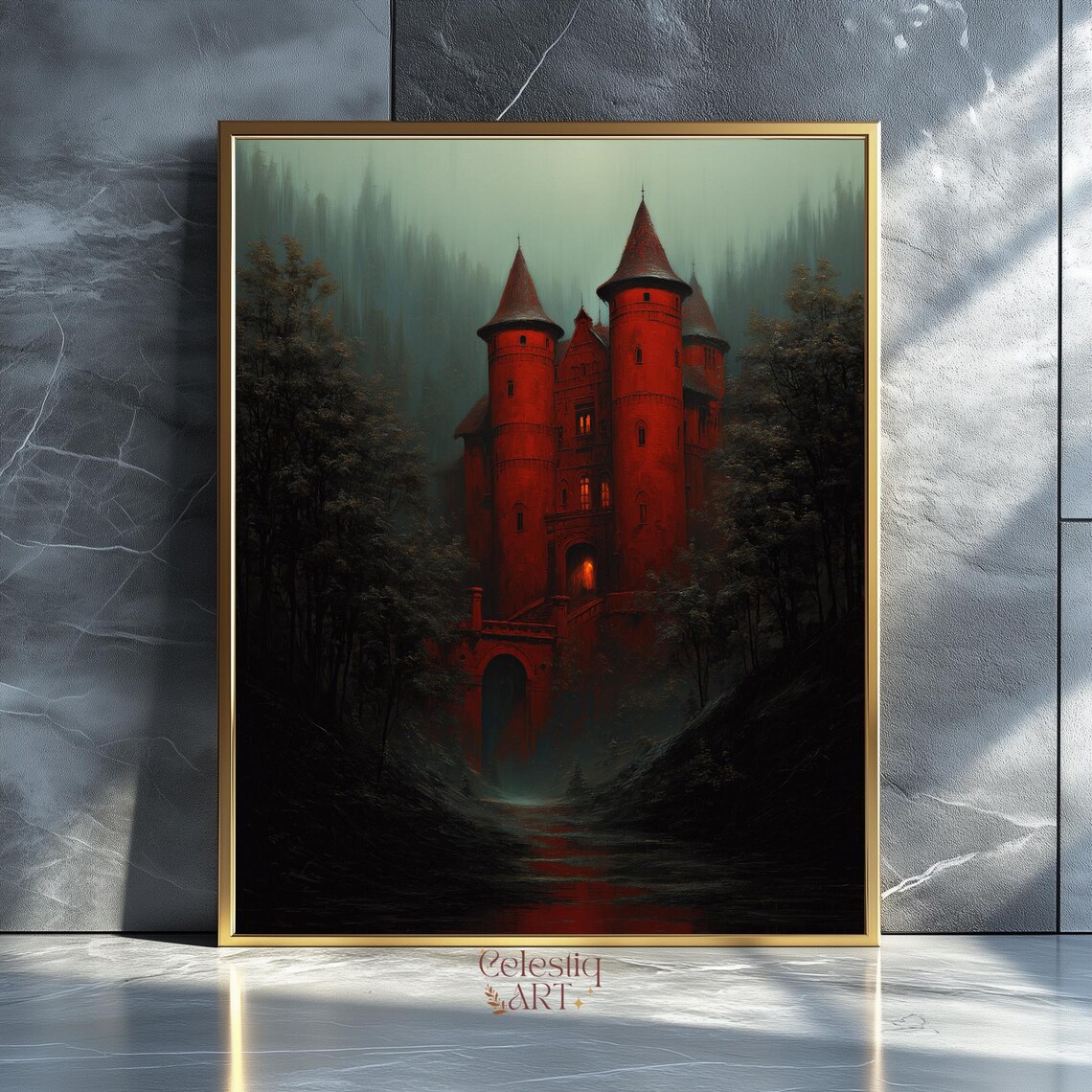 Blood Moon Dracula Dark Gothic Castle Art Print, Dark Academia Goth ...