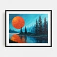 thumbnail image 1 of Blood Moon on the Horizon: A Fiery Orange Sun Reflected on a Calm, Misty Forest Lake - Painting Forest Nature Landscape Lake Sunset Scenic Woods Black Framed Wall Art Print 6 x 8 inches, 1 of 3