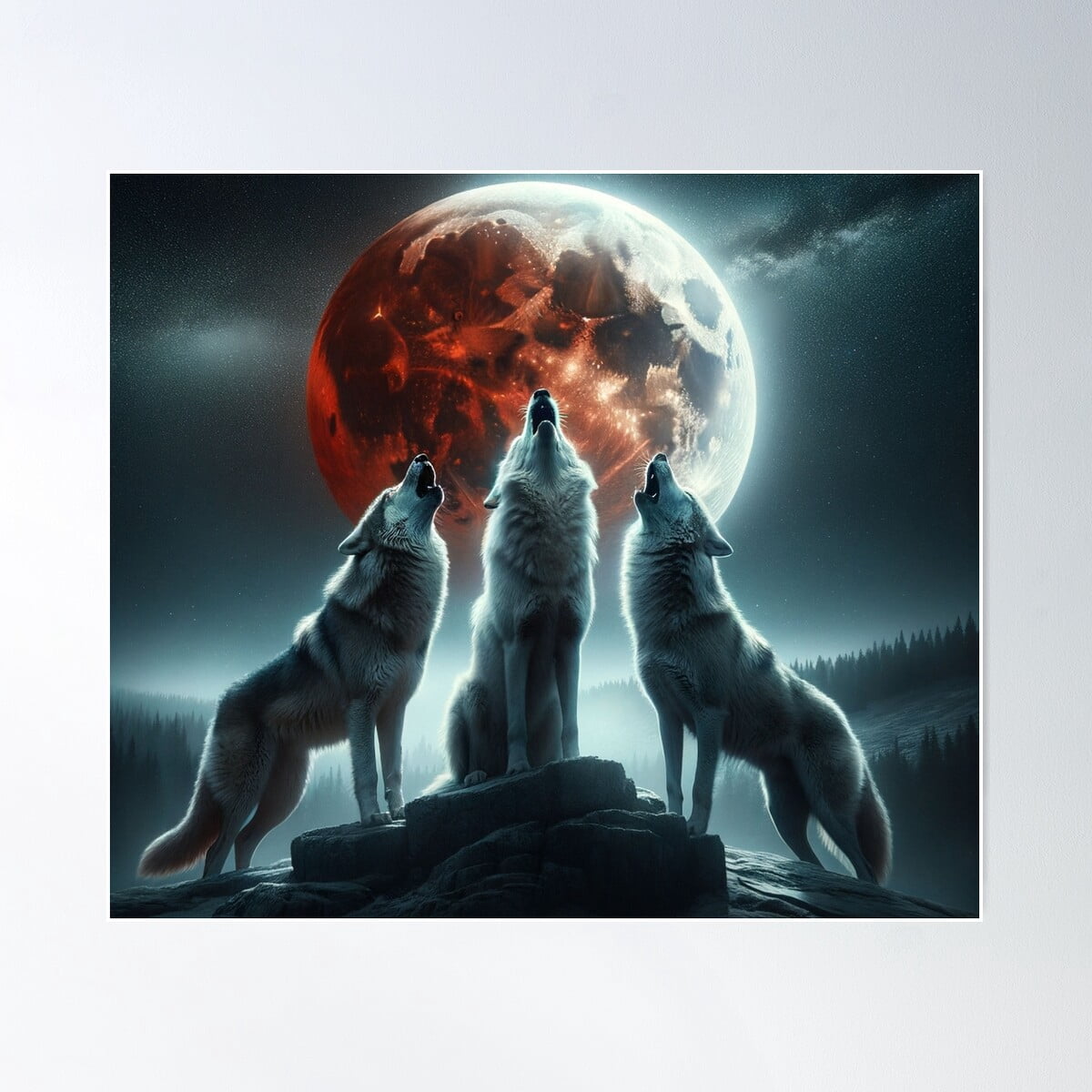 Moon Wolves Wednesday Blood Moon Howling Wolves Poster Wall Art, Modern Wall Decor For Living ...