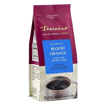 Teeccino Orange Chicory Coffee Alternative - Ground Herbal Coffee That’s Prebiotic, Caffeine Free & Acid Free, Light Roast, 11 Ounce