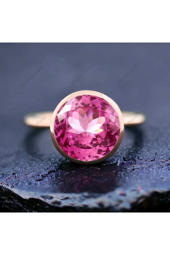 Blood Pink Ruby Engagement Ring Bezel Set July Birthstone Jewelry Solitaire Promise Engraved Rings Large Gemstone Ring Anniversary Gift Her