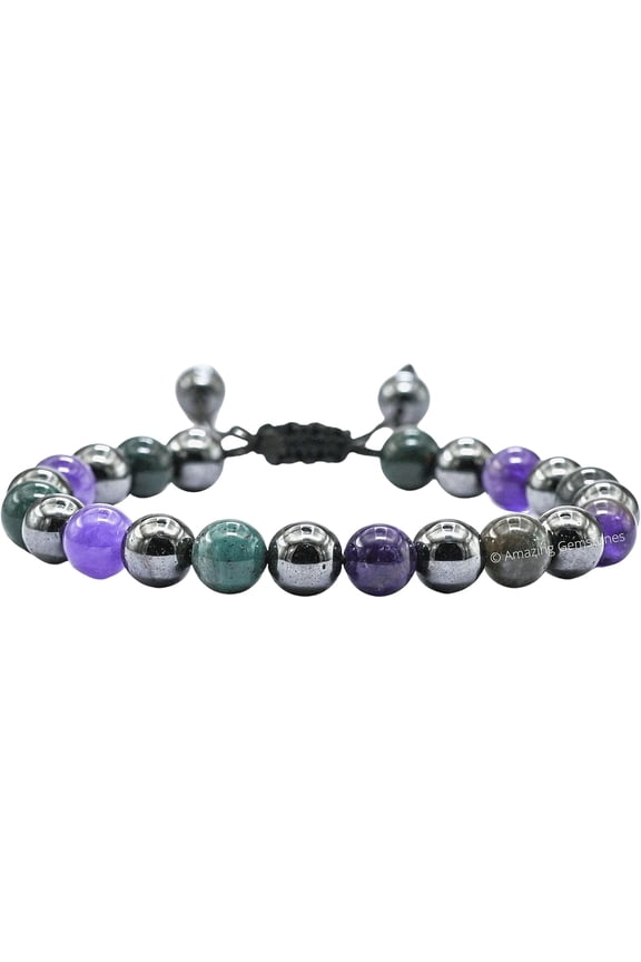 Blood Pressure Control Bracelet - Bloodstone Amethyst Hematite Bracelet Set for Men Women Healing Calming Anxiety Stress Relief