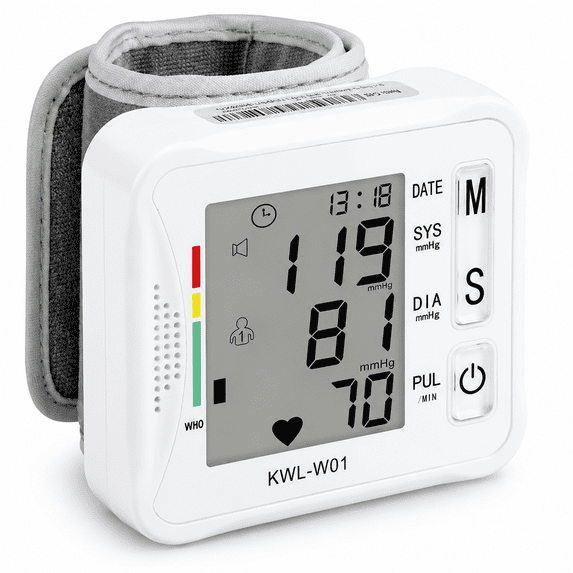 Wrist Blood Pressure Monitor for Home Use, Wrist Digital BP Machine Cuff with LED Backlit Display, Voice Broadcast, 2 * 99 Memory Storage for 2 Users with Carrying Case