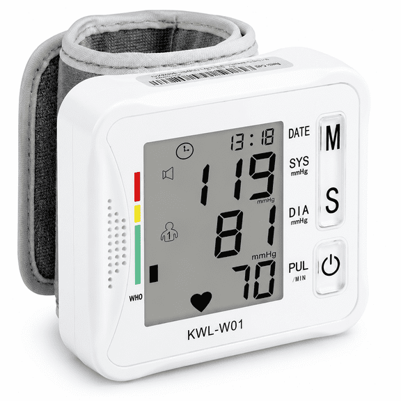 Wrist Blood Pressure Monitor for Home Use, Wrist Digital BP Machine Cuff with LED Backlit Display, Voice Broadcast, 2 * 99 Memory Storage for 2 Users with Carrying Case