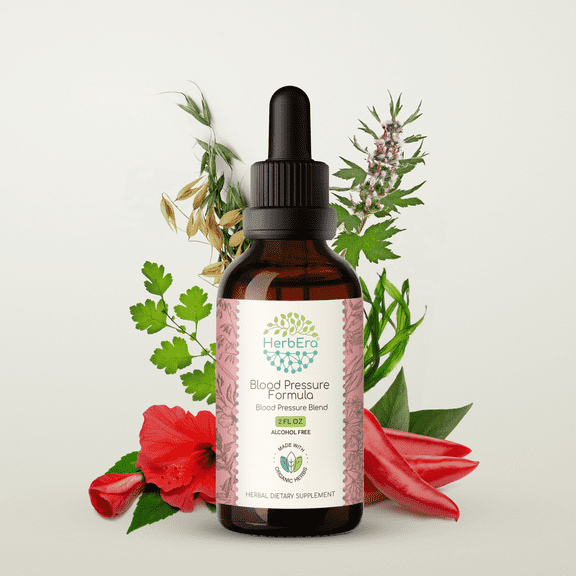 HerbEra Blood Pressure Extract, Dietary Supplement Herbal Formula, Made from Hawthorn Leaf, Motherwort Herb, Cayenne Pepper, Hibiscus Flower, Spirulina 2 oz