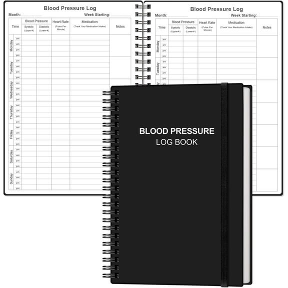 Blood Pressure Log Book - Record & Monitor Your Daily Blood Pressure, Heart Rate Readings at Home, 5.8" x 8.5", Black