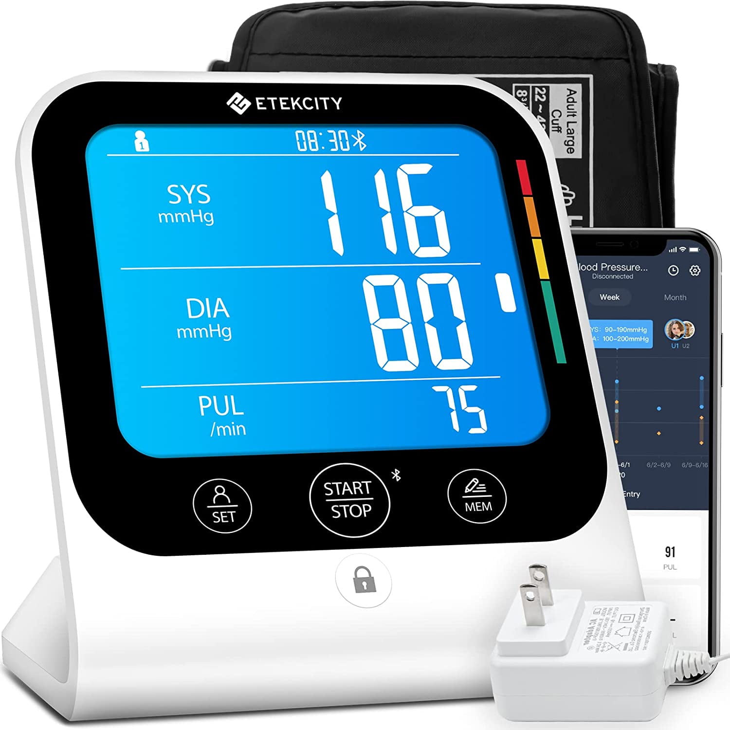 Blood Pressure Machine, Etekcity Monitors and Cuff Upper Arm, Automatic Bluetooth BP Monitor for
