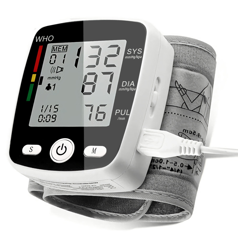 Monitor de Presión Arterial, BDUN Máquina de Presión Arterial de Muñeca Recargable con Voz y Memoria de 180 para Dos Usuarios